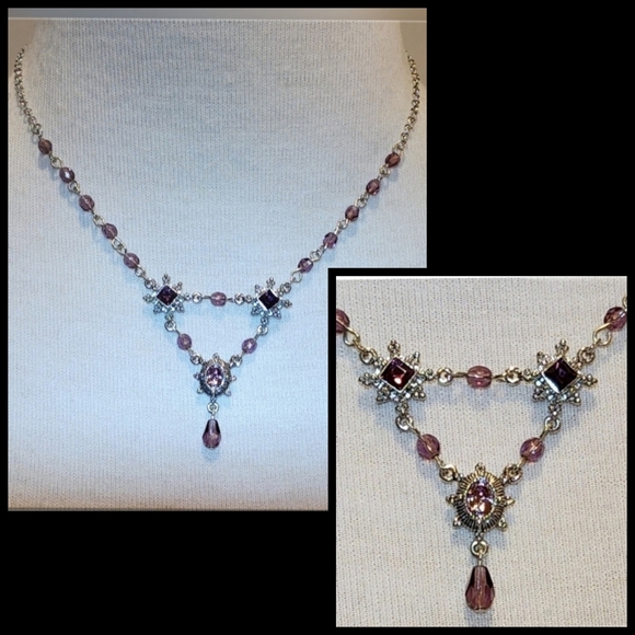 Silver Pearl-Drop Rhinestone Necklace - Picture 2 of 14